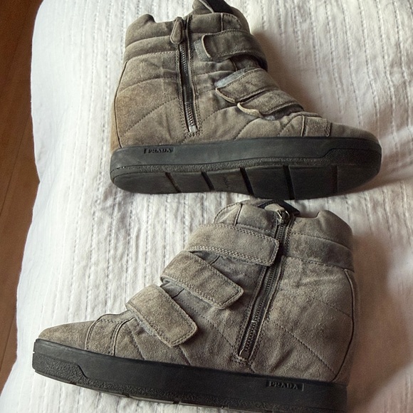Prada grey suede booties wedge high tops size 40.5